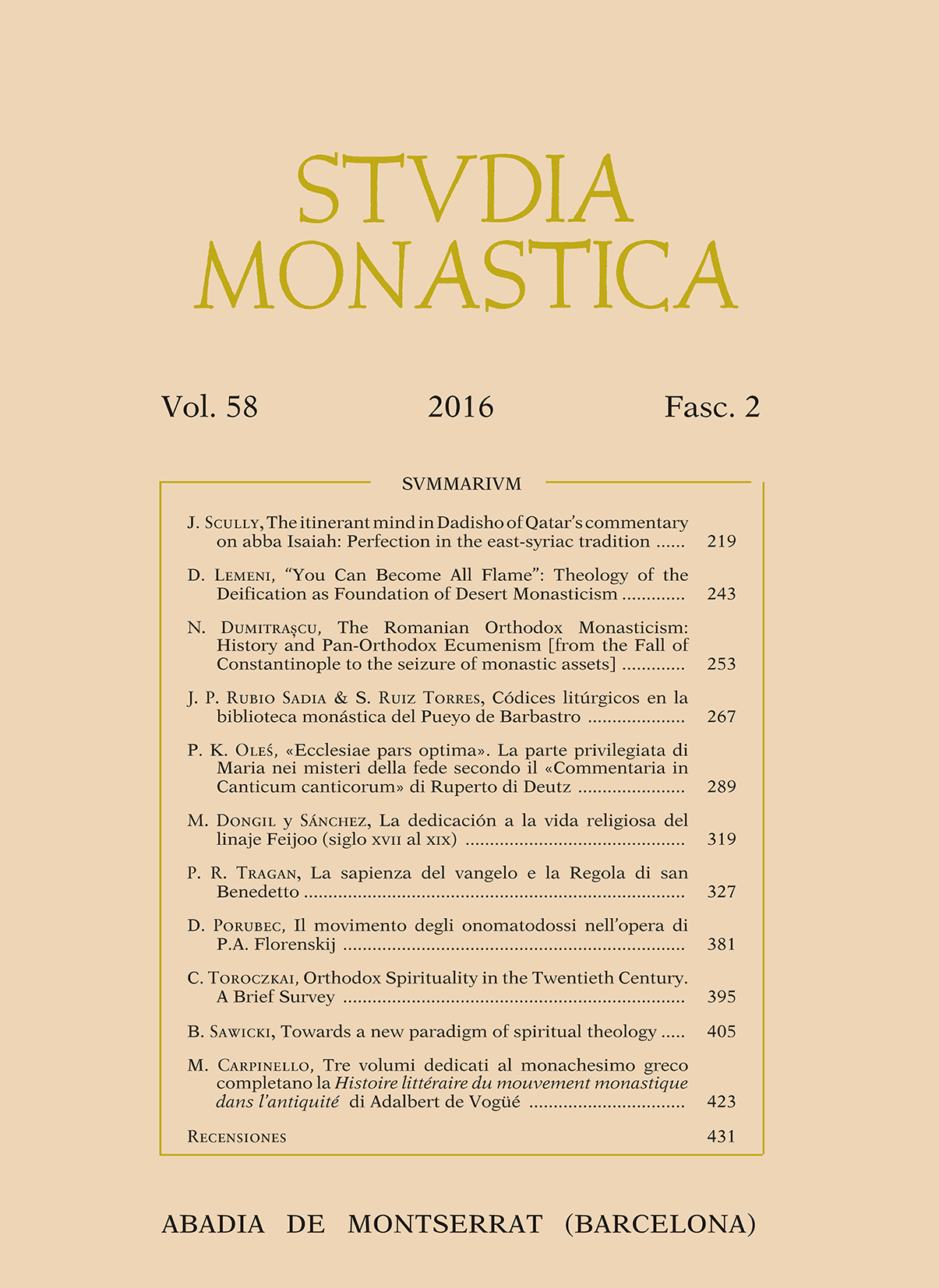 Studia Monastica. Vol. 58-2 (2016)