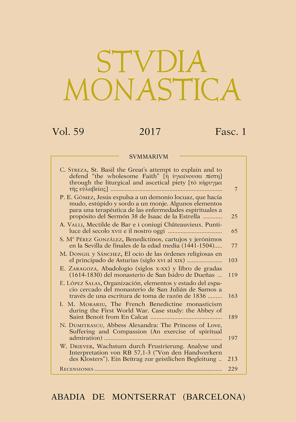Studia Monastica. Vol. 59-1 (2017)