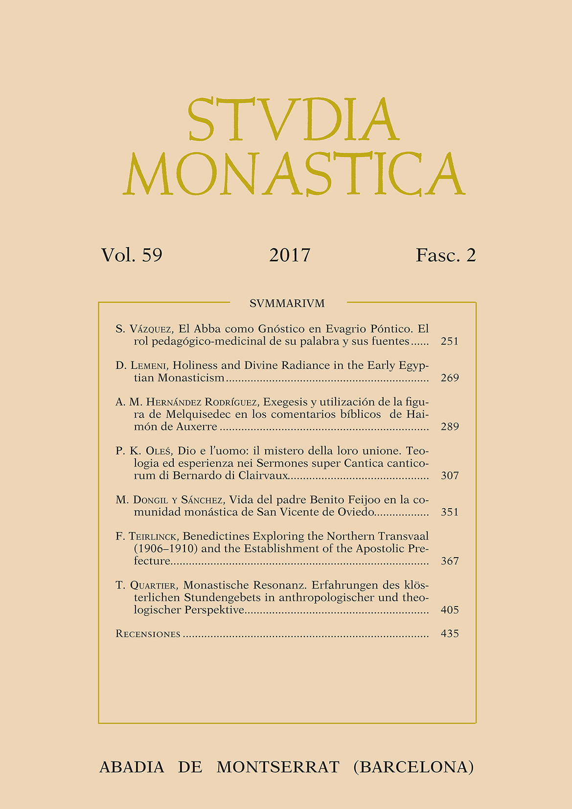 Studia Monastica. Vol. 59-2 (2017)