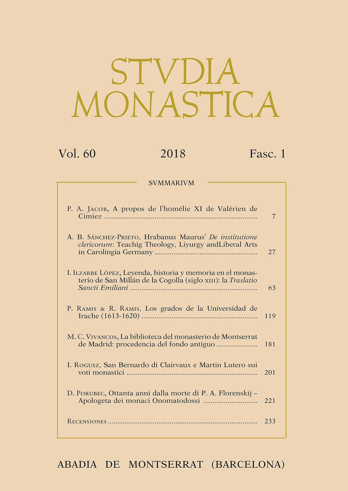 Studia Monastica. Vol. 60-1 (2018)