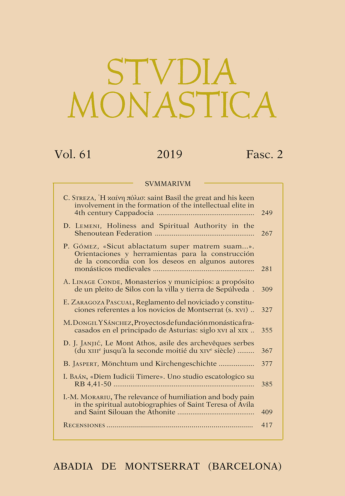 Studia Monastica. Vol. 61-2 (2019)