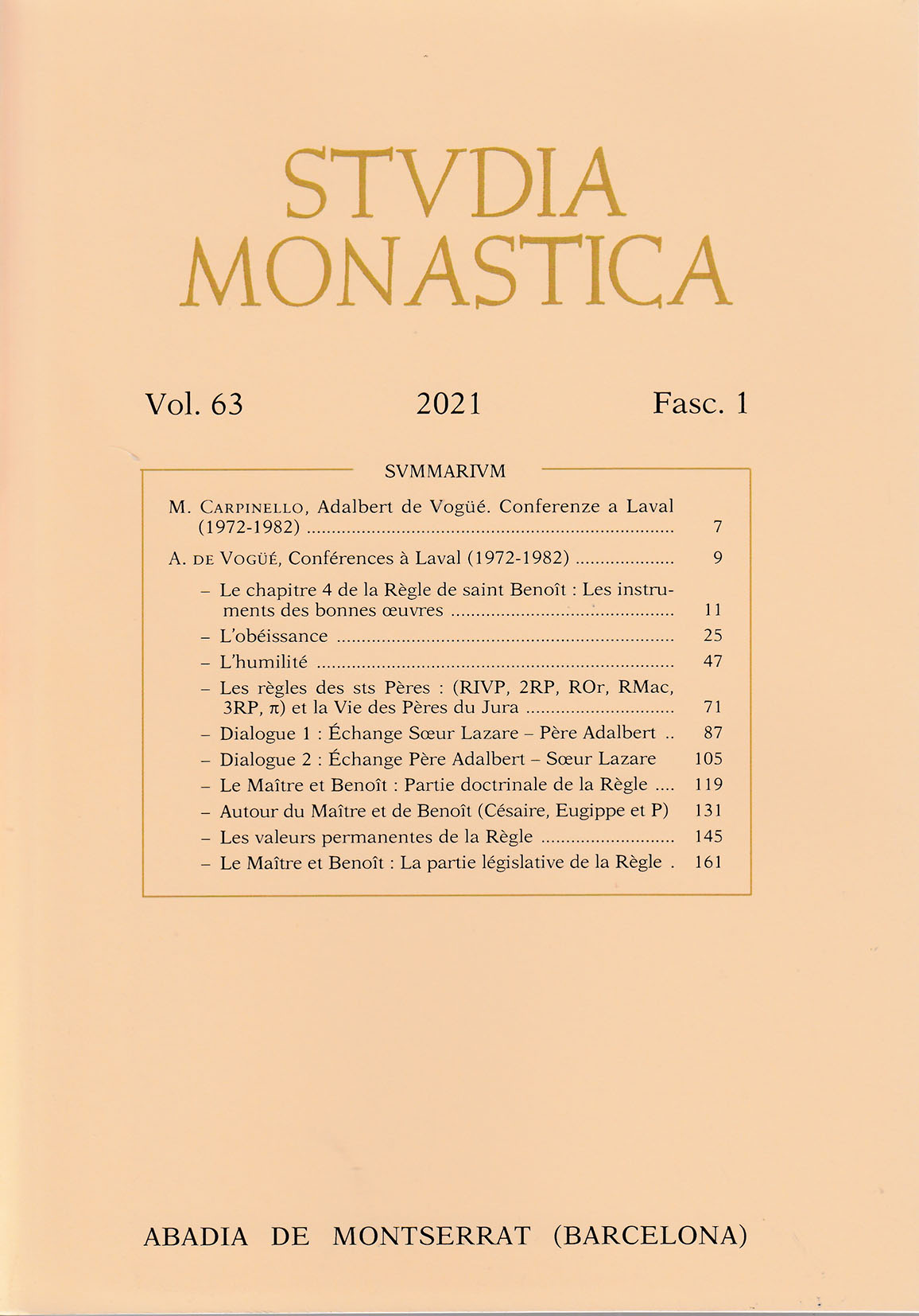 Studia Monastica. Vol. 63-1 (2021)