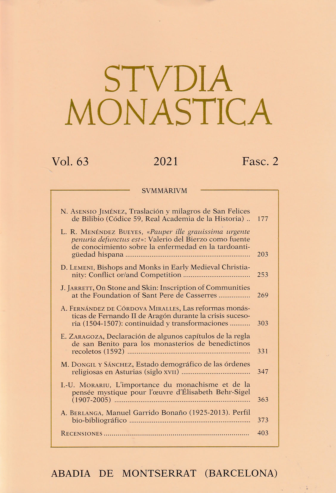 Studia Monastica. Vol. 63-2 (2021)