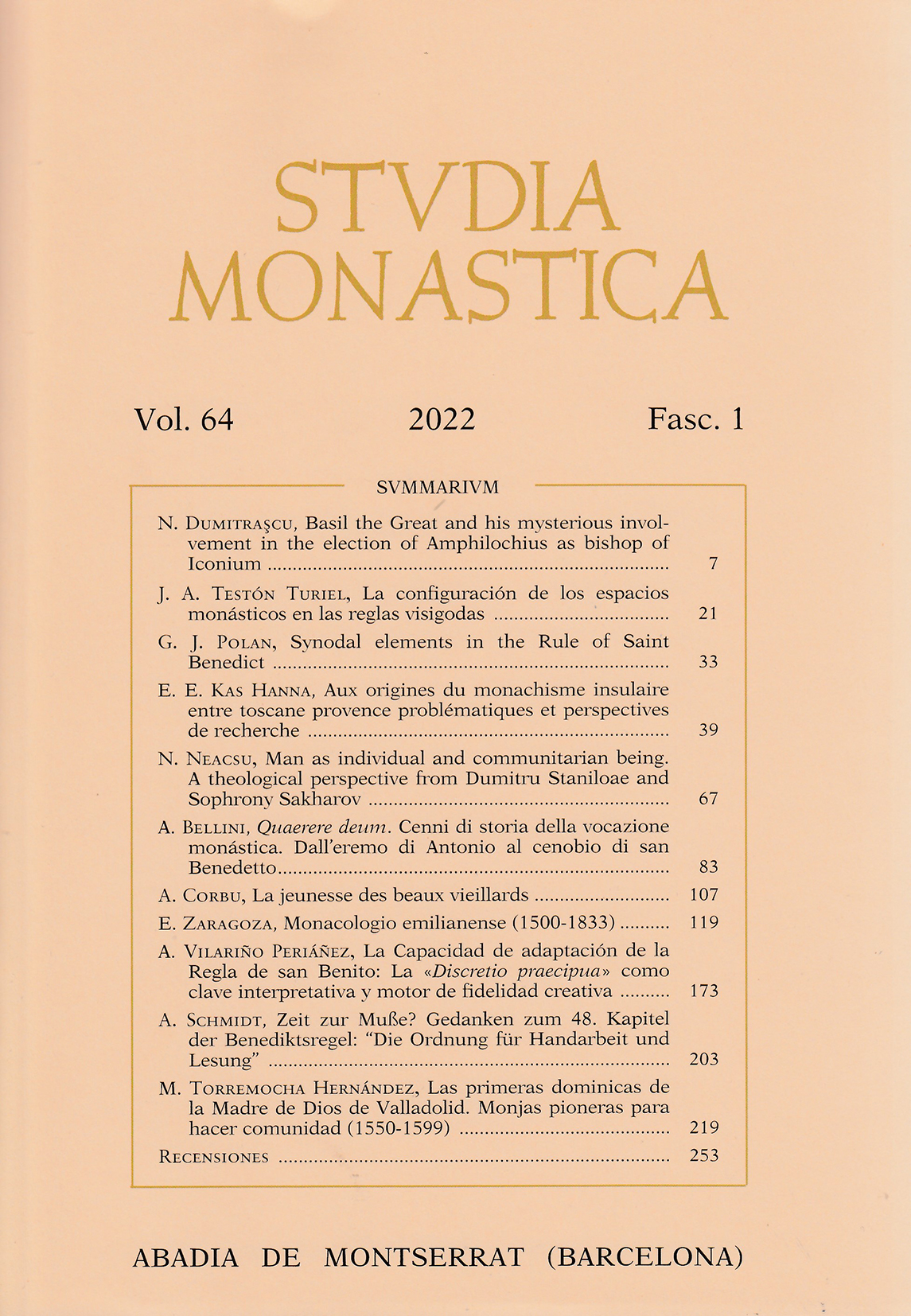 Studia Monastica. Vol. 64-1 (2022)