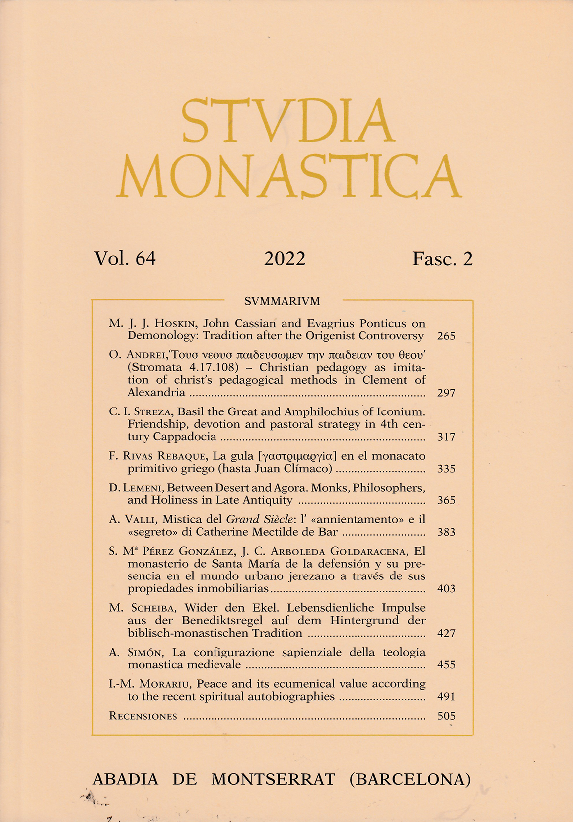 Studia Monastica. Vol. 64-2 (2022)