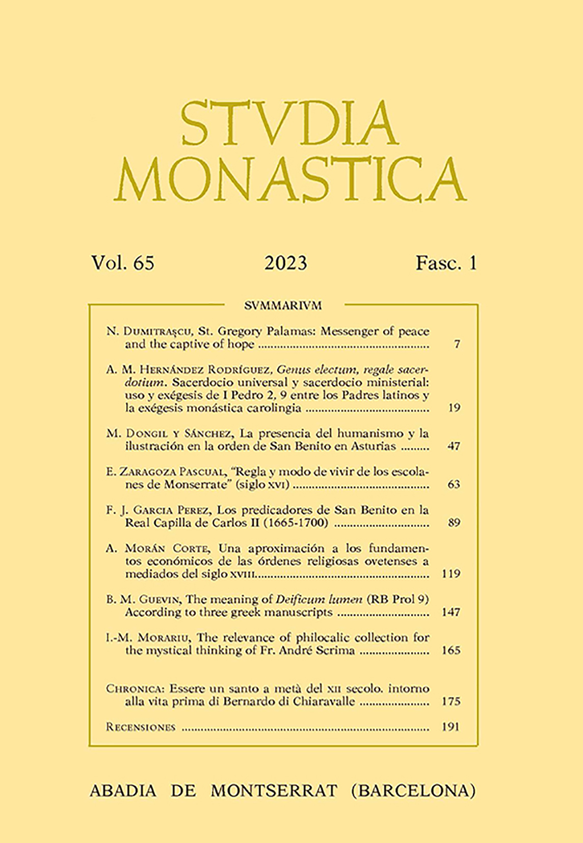 Studia Monastica. Vol. 65-1 (2023)