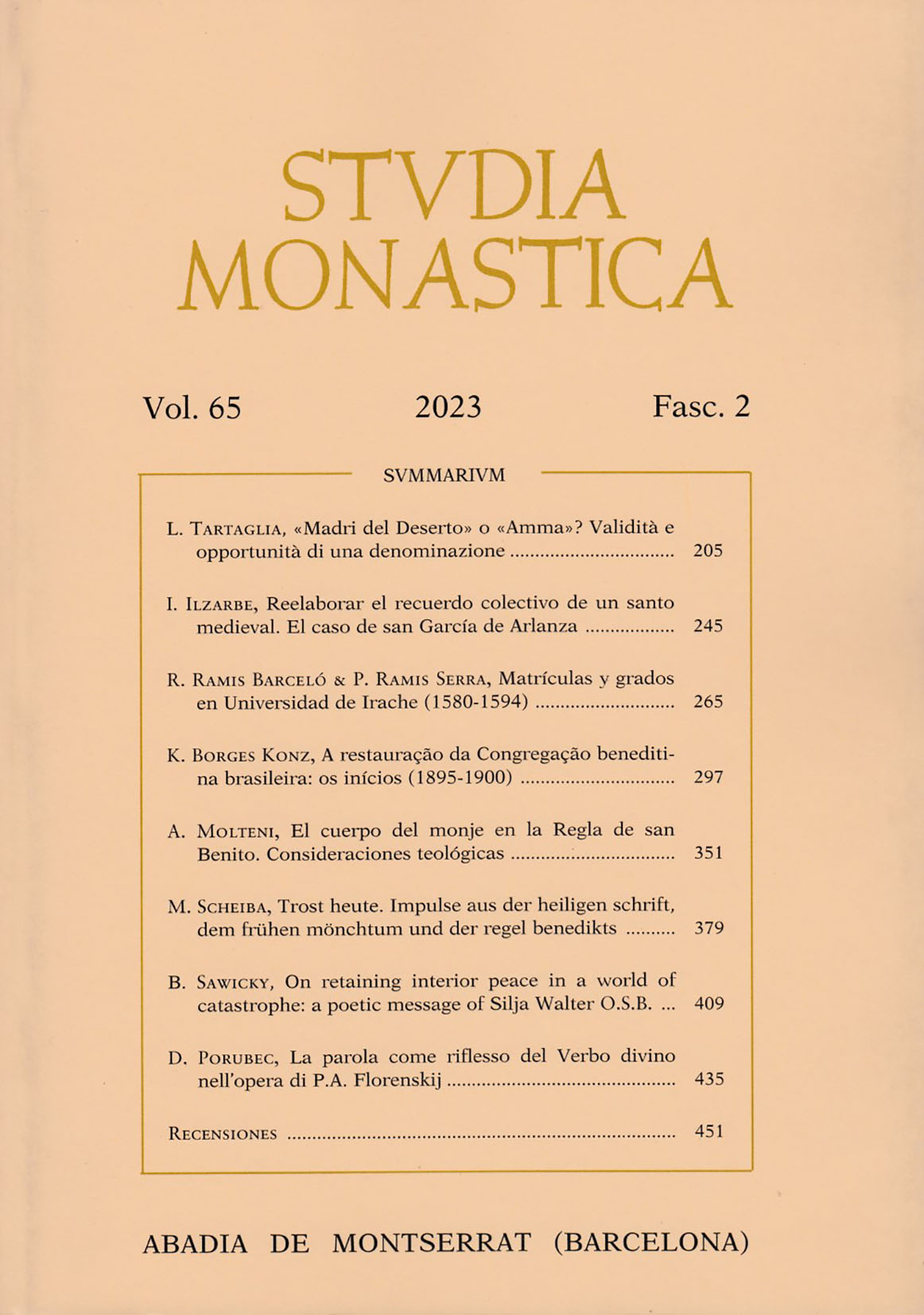Studia Monastica. Vol. 65-2 (2023)