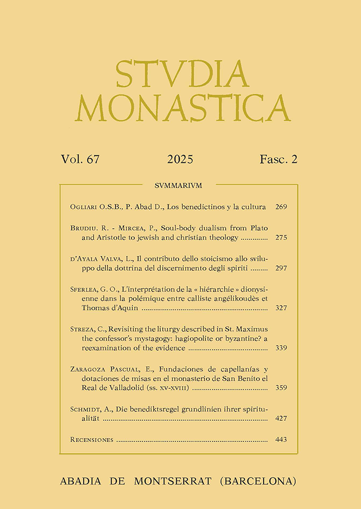 Studia Monastica. Vol. 67-2 (2025)